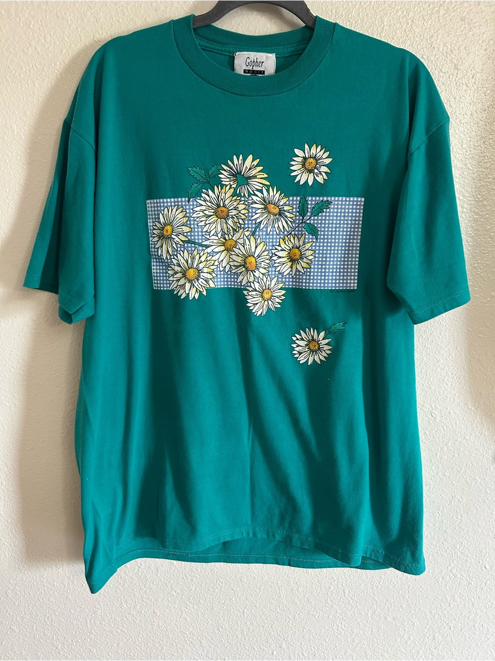 Vintage Gopher Sport Cottagecore Gingham Daisy Print Tshirt Womens Size XL